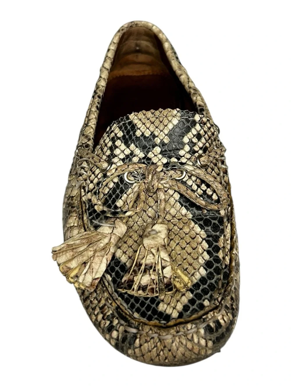 Coach Nadia Snakeskin Print Leather Driving Loafers Size 7 Tassel Loafers